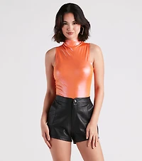 Star Of The Show Metallic Mock Neck Bodysuit