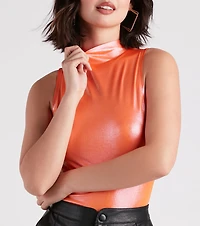 Star Of The Show Metallic Mock Neck Bodysuit