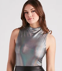 Star Of The Show Metallic Mock Neck Bodysuit