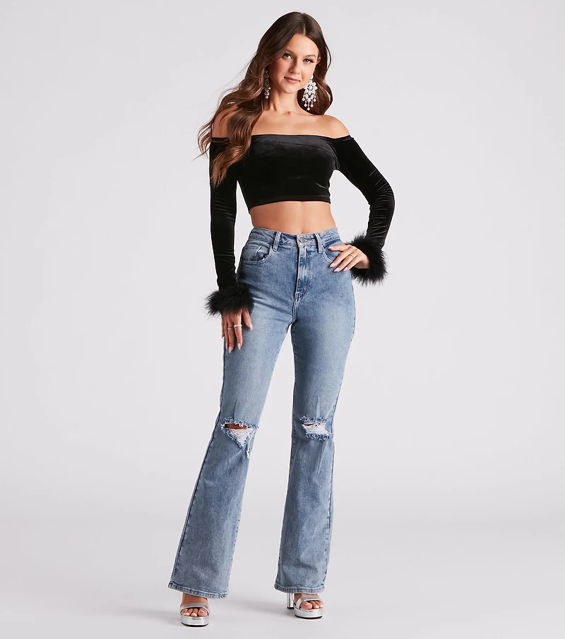 Dreamy Velvet Marabou Crop Top