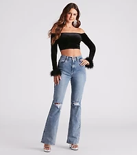 Dreamy Velvet Marabou Crop Top
