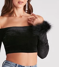 Dreamy Velvet Marabou Crop Top