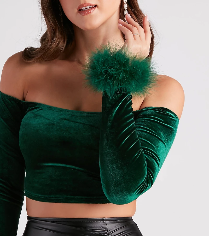 Dreamy Velvet Marabou Crop Top