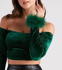 Dreamy Velvet Marabou Crop Top