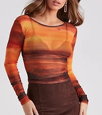 Sunset Beauty Sheer Mesh Top