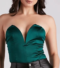 Sultry Style Strapless Satin Bodysuit