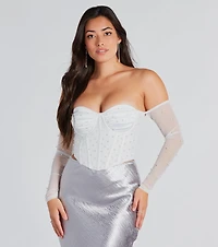 Glam Bombshell Faux Pearl Mesh Bustier