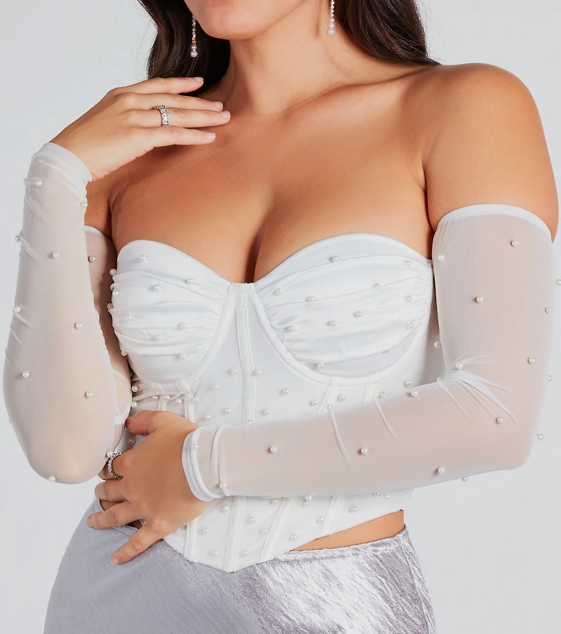 Glam Bombshell Faux Pearl Mesh Bustier