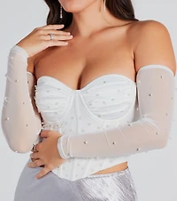 Glam Bombshell Faux Pearl Mesh Bustier