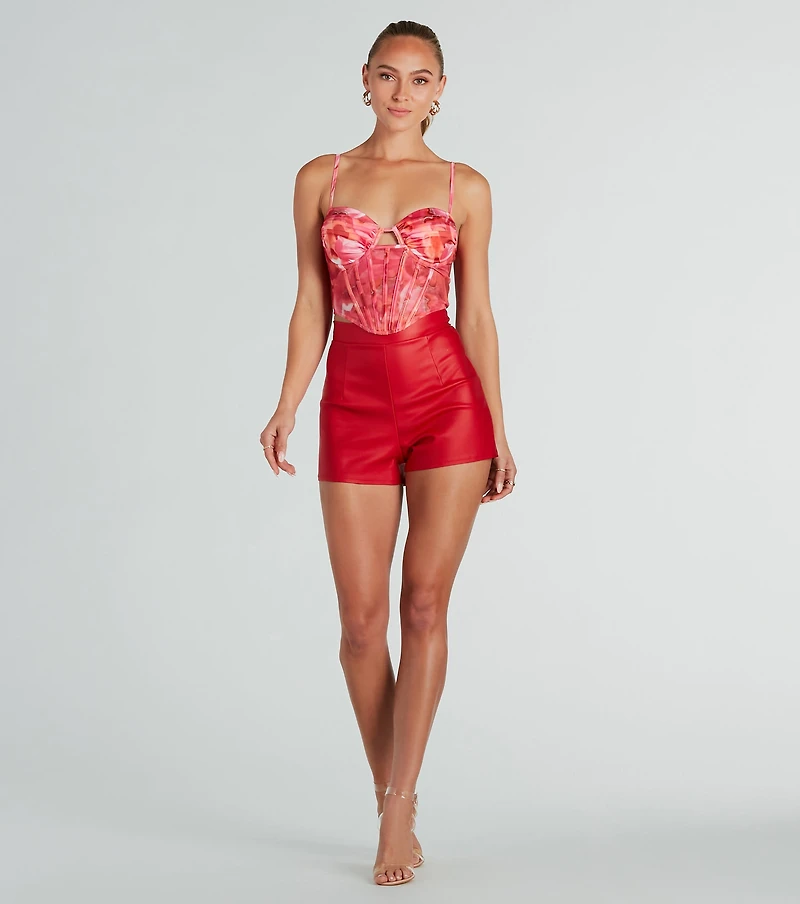 Sunset View Satin Abstract Mesh Corset Top