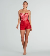 Sunset View Satin Abstract Mesh Corset Top
