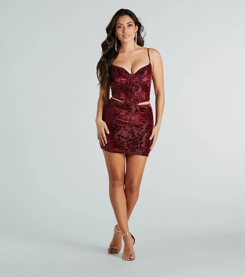Twice As Flirty Flocked Velvet Bustier