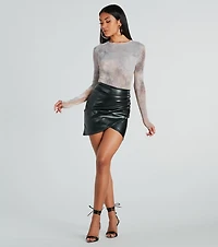 Chic Neutral Tie-Dye Mesh Long Sleeve Top