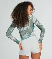 Fresh Floral Long Sleeve Mesh Crop Top