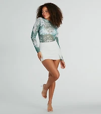 Fresh Floral Long Sleeve Mesh Crop Top