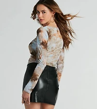 Getting Attention Abstract Print Mesh Crop Top