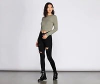 Casual Crew Neck Crop Top