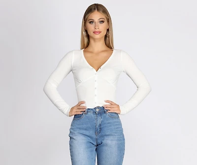 Button Up Henley Crop Top