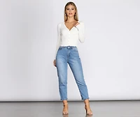 Button Up Henley Crop Top