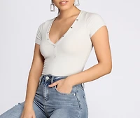 Basic Vibes Ribbed Henley Bodysuit