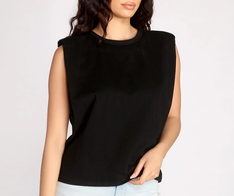 Sleeveless Padded Shoulder Tee