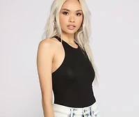 Jersey-Knit Racer Back Bodysuit