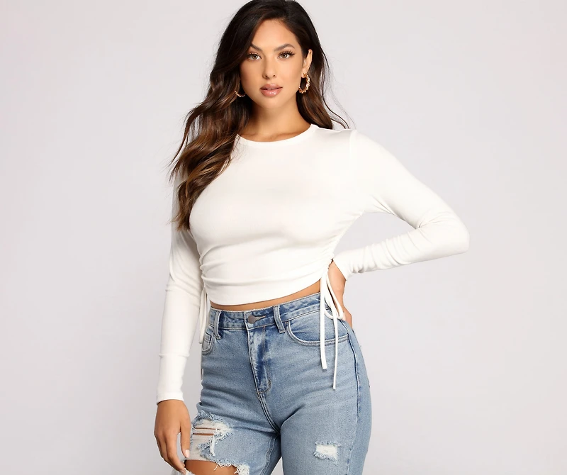 Side Tie Ribbed Knit Crop Top