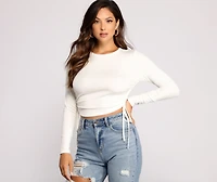 Side Tie Ribbed Knit Crop Top