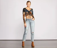 Trendy Tie Dye Drawstring Crop Top