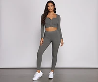Ribbed Knit Henley Crop Top