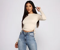 Side Tie Ribbed Knit Crop Top
