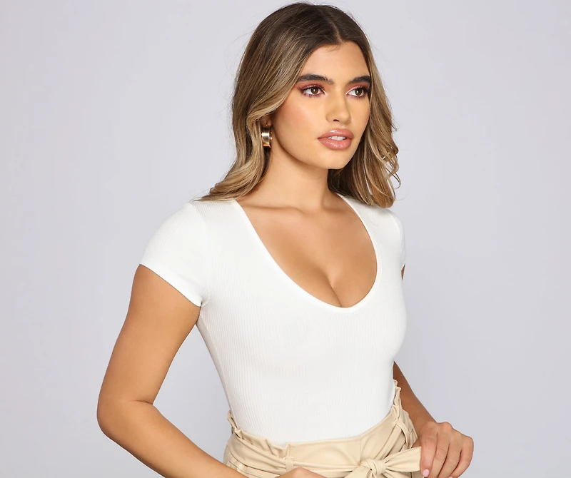 Basic Ribbed Knit Compression Bodysuit