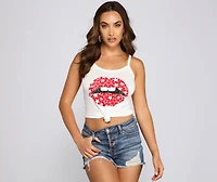 Starry Lip Graphic Cropped Tank