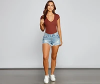 Basic Ribbed Knit Compression Bodysuit