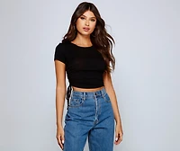 Pull Me Ruched Ribbed Knit Crop Top