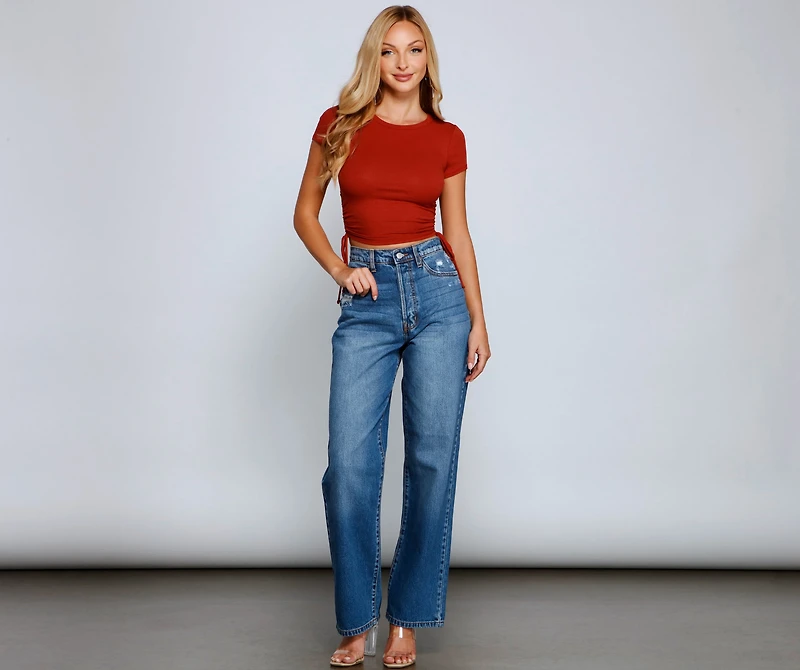 Pull Me Ruched Ribbed Knit Crop Top