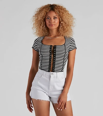 Striped Slay Rib Knit Crop Top