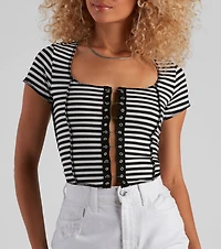 Striped Slay Rib Knit Crop Top