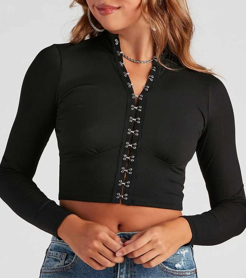 All The Deets Long Sleeve Crop Top