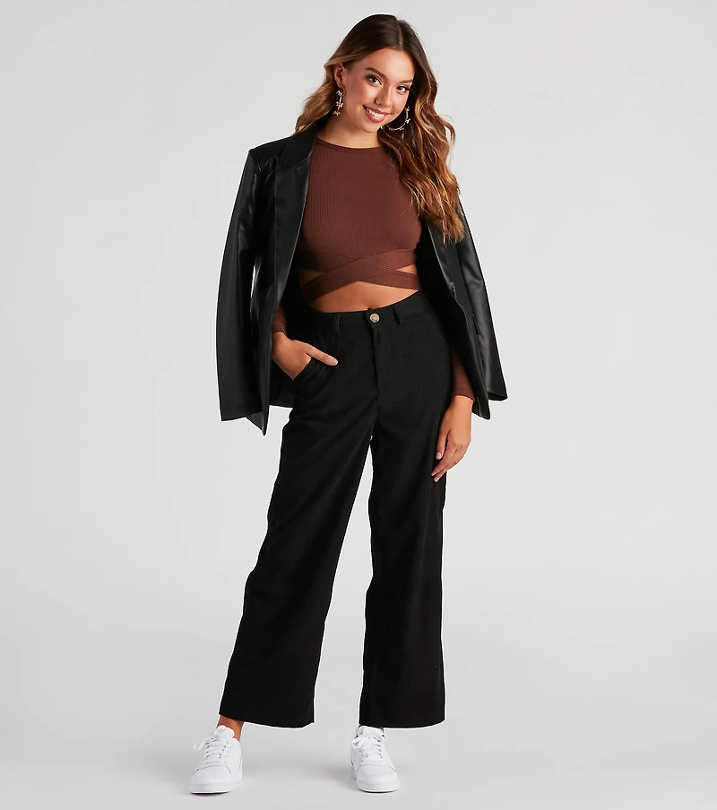 Trendy Tie-Back Long Sleeve Crop Top