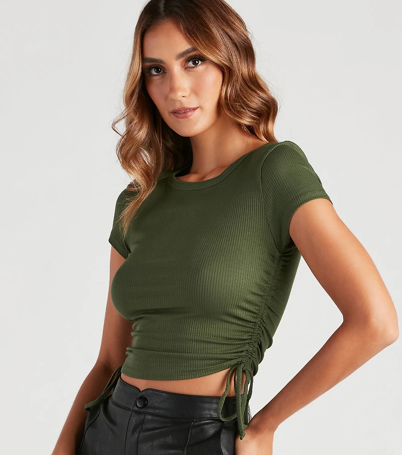 Pull Me Ruched Ribbed Knit Crop Top