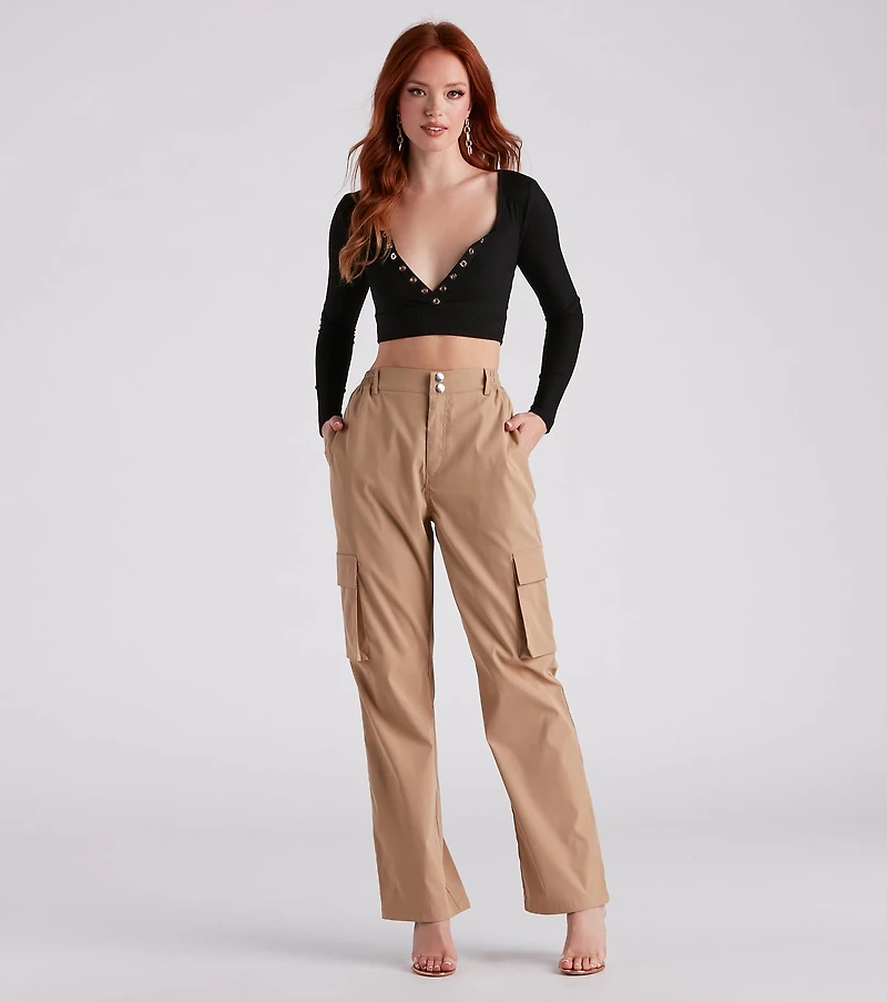 Stylish Staple Henley Crop Top