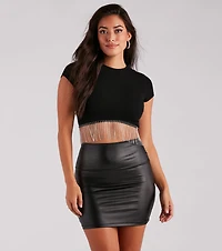 Flaunt Your Shine Rhinestone Fringe Crop Top