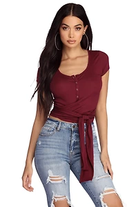 Wrapped Henley Crop Top