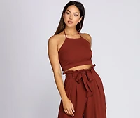 Ruffle Trim Smocked Halter Top