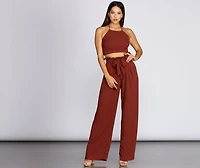 Ruffle Trim Smocked Halter Top