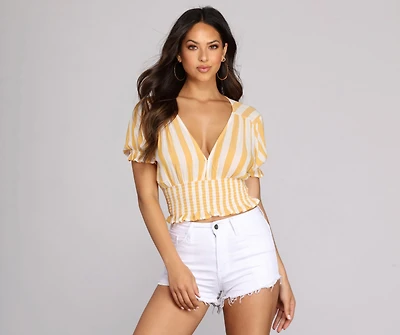 Smocked Stripes Crop Top