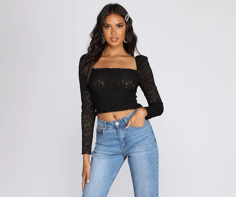 Pretty And Smocked Lace Top