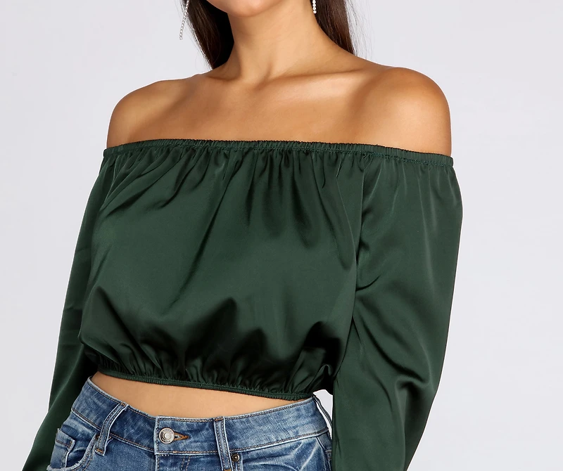 She's A Romantic Satin Off-Shoulder Blouse