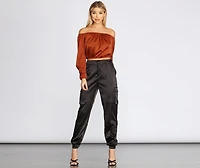 She's A Romantic Satin Off-Shoulder Blouse